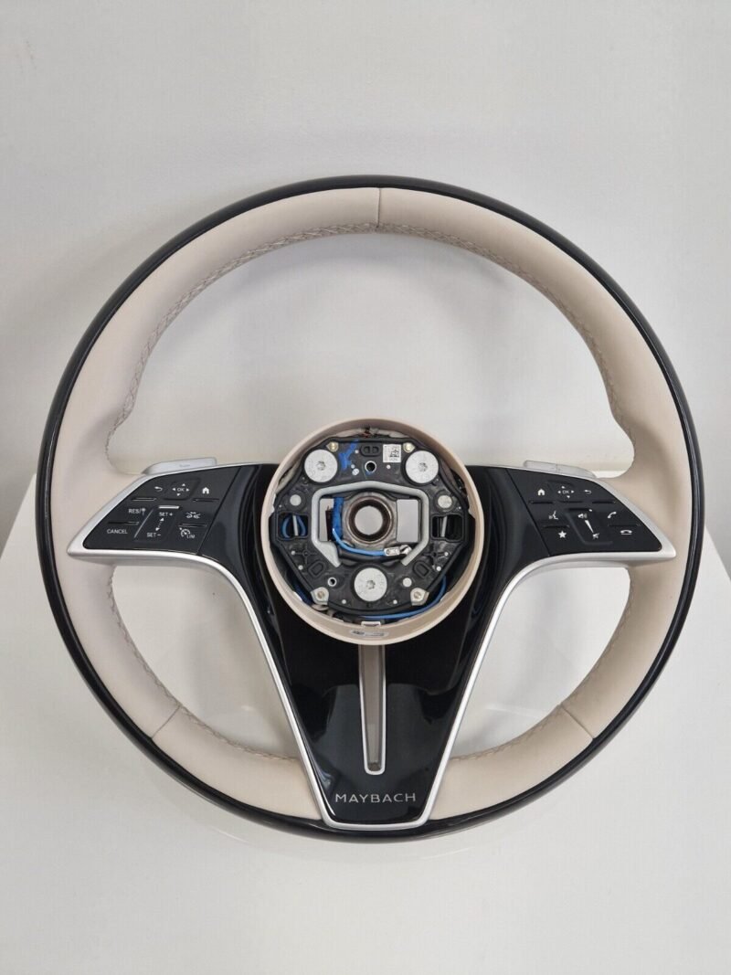 Mercedes W223 W213 2021+ MAYBACH Beige Leather & Black Piano Wood Steering Wheel