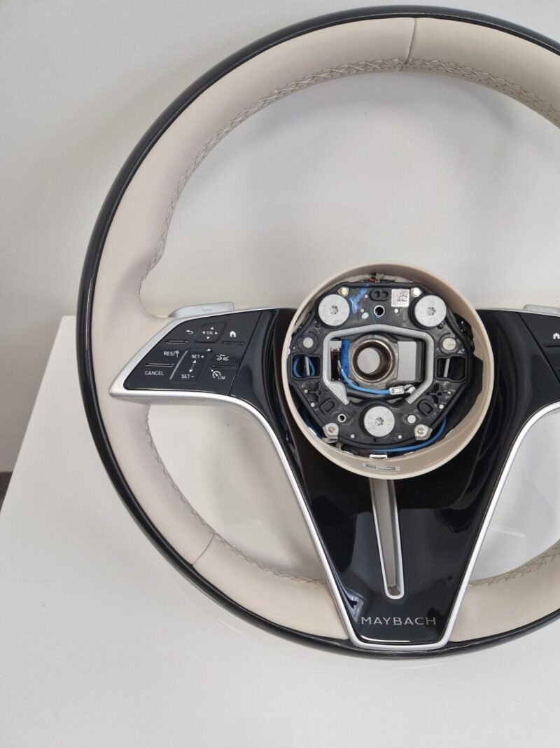 Mercedes W223 W213 2021+ MAYBACH Beige Leather & Black Piano Wood Steering Wheel