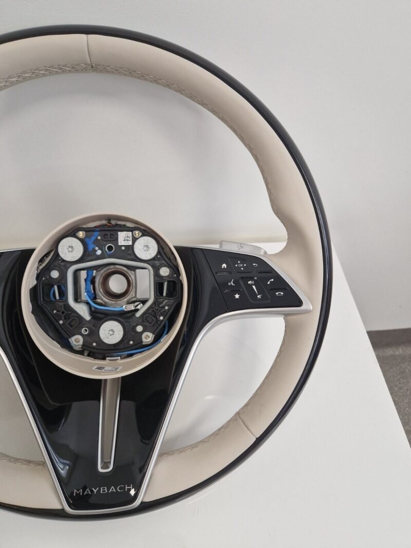 Mercedes W223 W213 2021+ MAYBACH Beige Leather & Black Piano Wood Steering Wheel