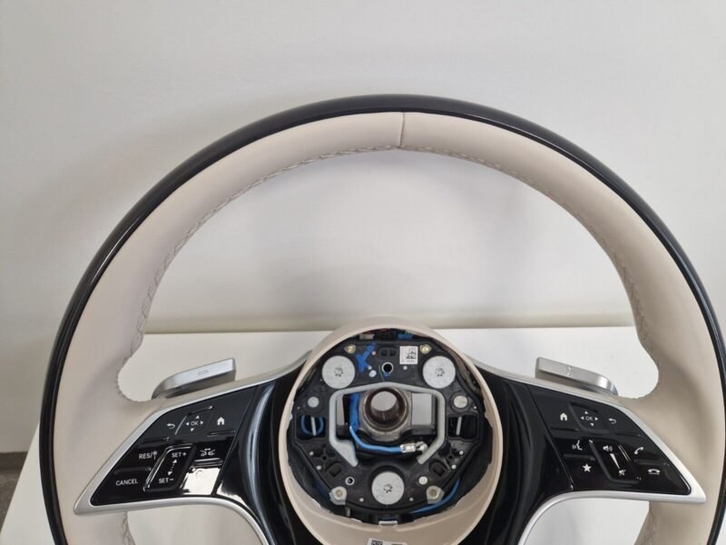 Mercedes W223 W213 2021+ MAYBACH Beige Leather & Black Piano Wood Steering Wheel