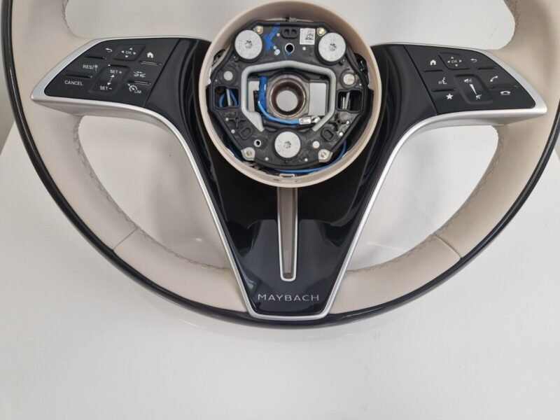 Mercedes W223 W213 2021+ MAYBACH Beige Leather & Black Piano Wood Steering Wheel