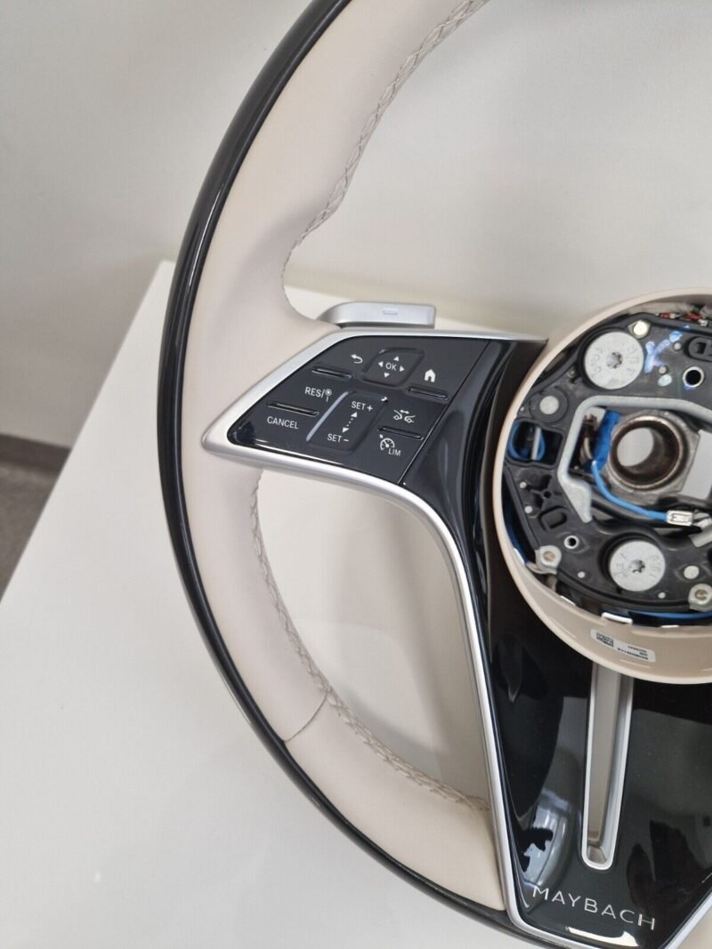 Mercedes W223 W213 2021+ MAYBACH Beige Leather & Black Piano Wood Steering Wheel