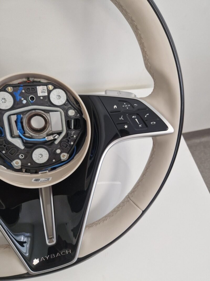 Mercedes W223 W213 2021+ MAYBACH Beige Leather & Black Piano Wood Steering Wheel
