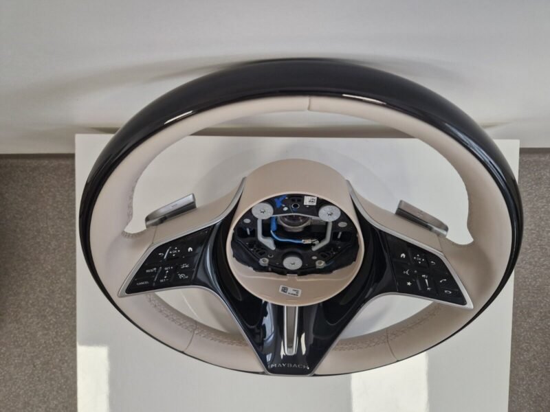 Mercedes W223 W213 2021+ MAYBACH Beige Leather & Black Piano Wood Steering Wheel