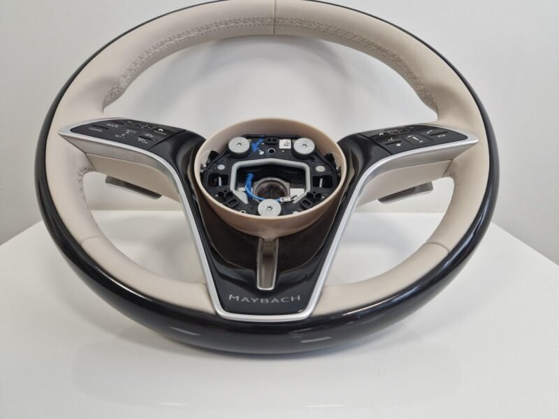 Mercedes W223 W213 2021+ MAYBACH Beige Leather & Black Piano Wood Steering Wheel