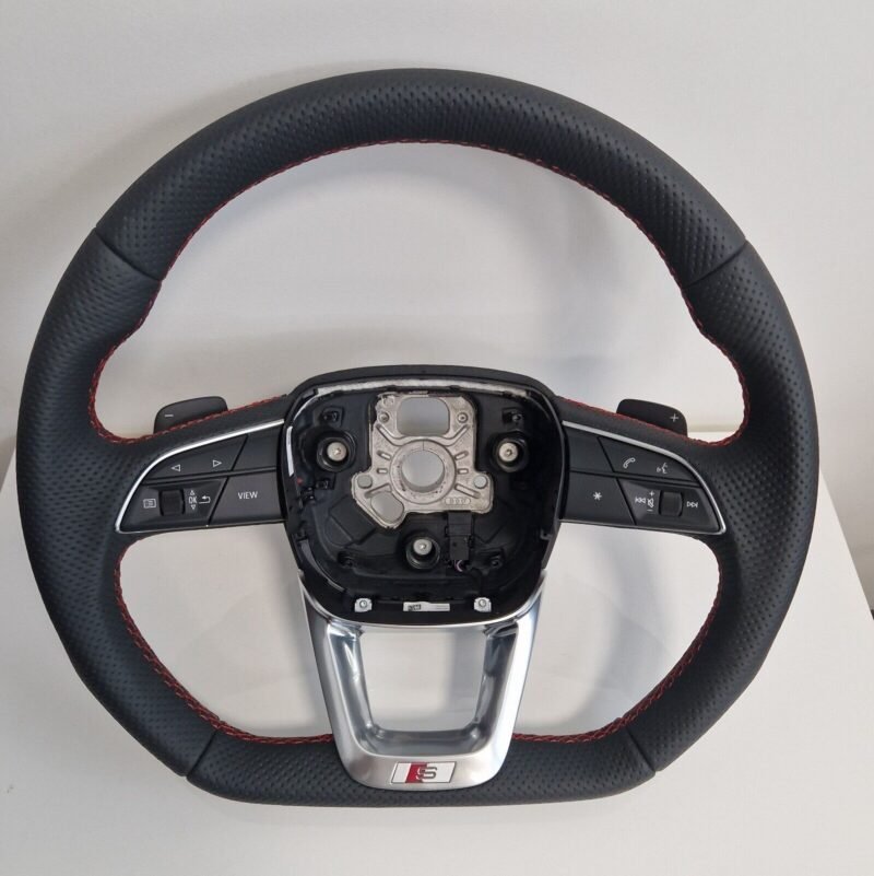 Genuine AUDI S line Q7 Q8 SQ7 SQ8 steering wheel new black leather red stitches