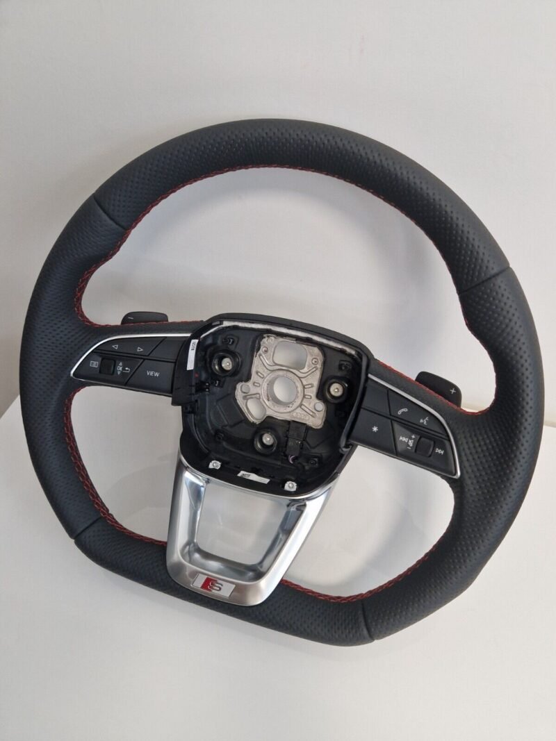 Genuine AUDI S line Q7 Q8 SQ7 SQ8 steering wheel new black leather red stitches